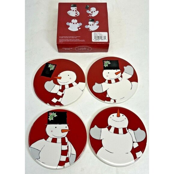 Kohls Christmas Snowmen Yuletide Set of 4 Beverage Drink Coaster - Picture 1 of 8